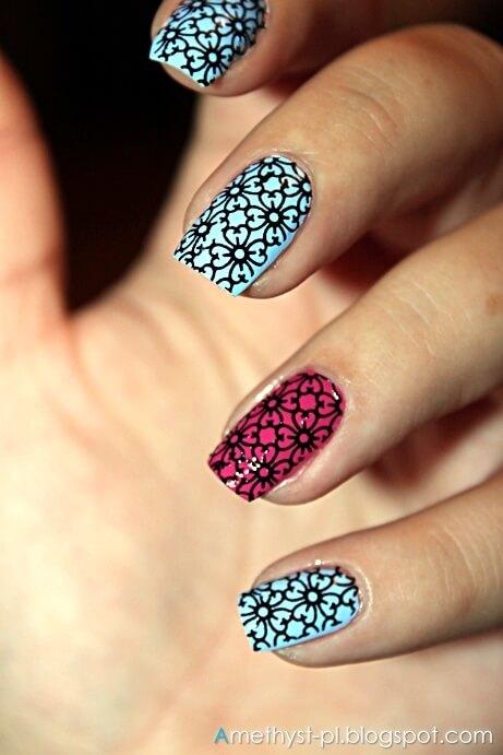 Plus de 80 dessins de nail art en bleu clair 22