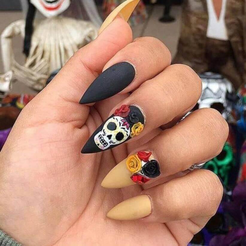 ongles de crâne mexicains pour halloween