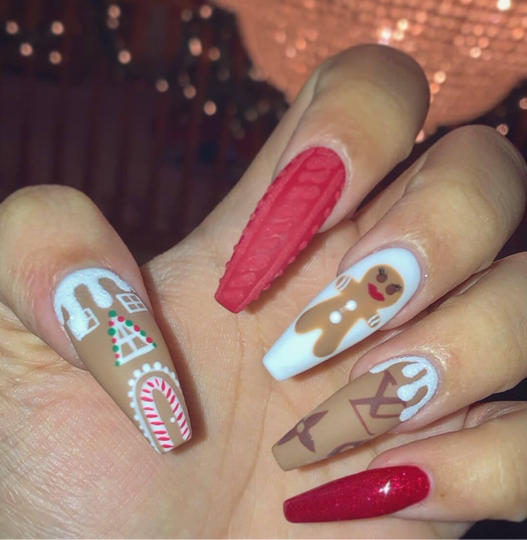 ongles de Noël en acrylique rouge