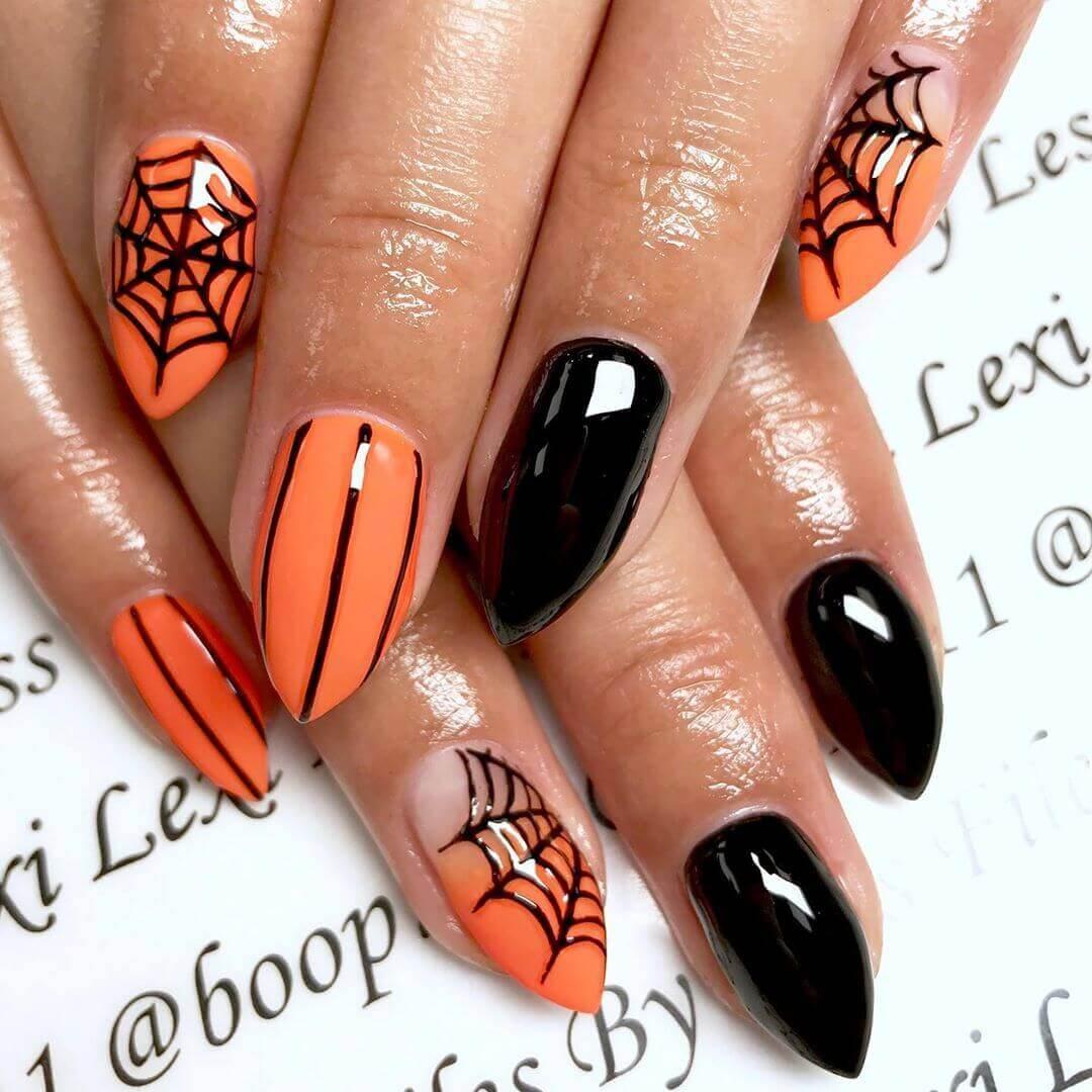 ongles de toile d'araignée décorés pour Halloween
