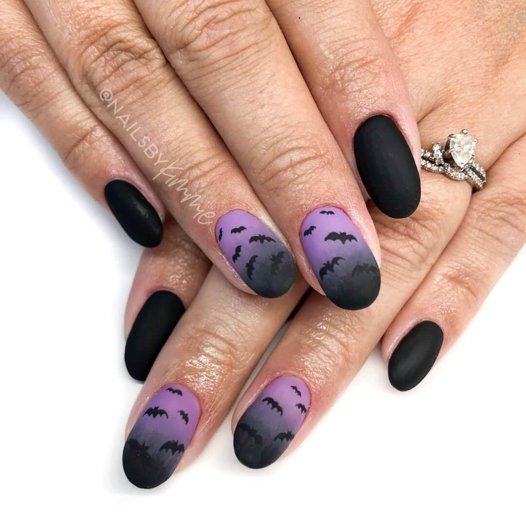 ongles d'ombre avec chauves-souris d'halloween