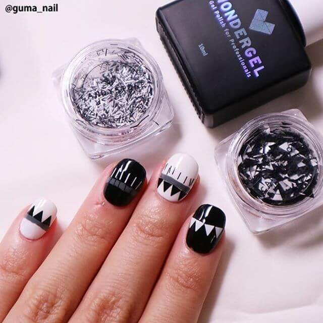 ongles en gel noir et blanc
