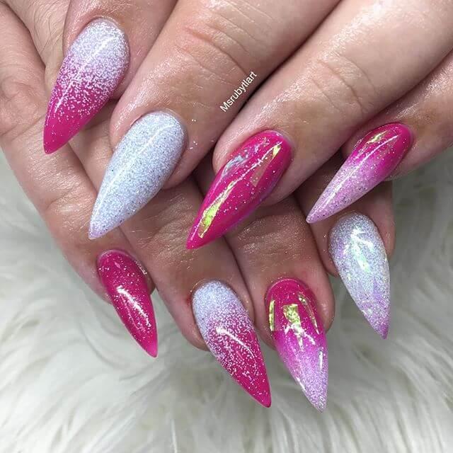 ongles en porcelaine rose et blanche