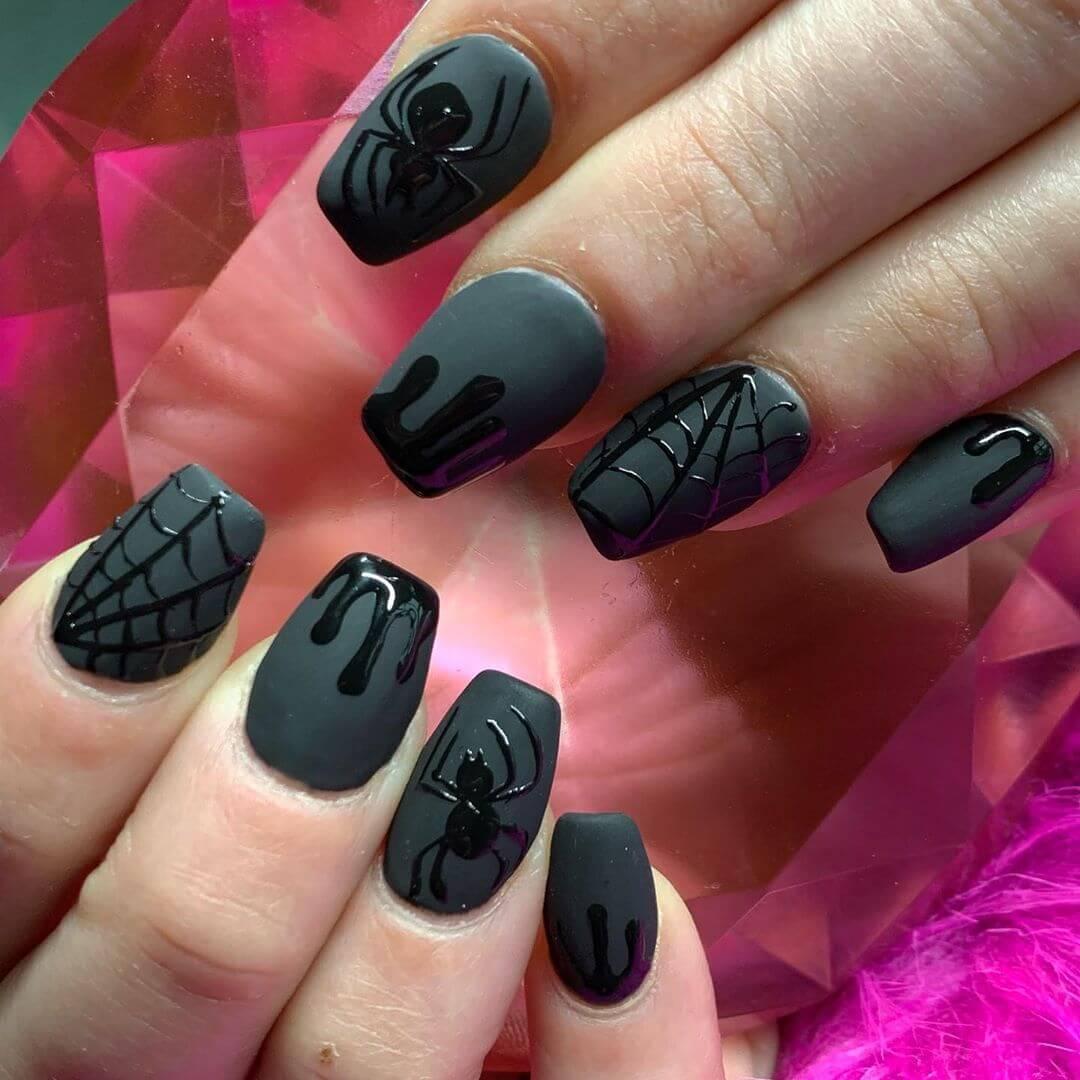 ongles d'halloween mats araignée